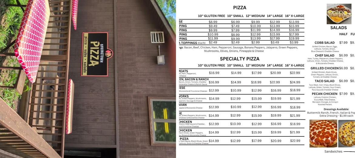 Springtown Pizza at Marengo Cave Menu